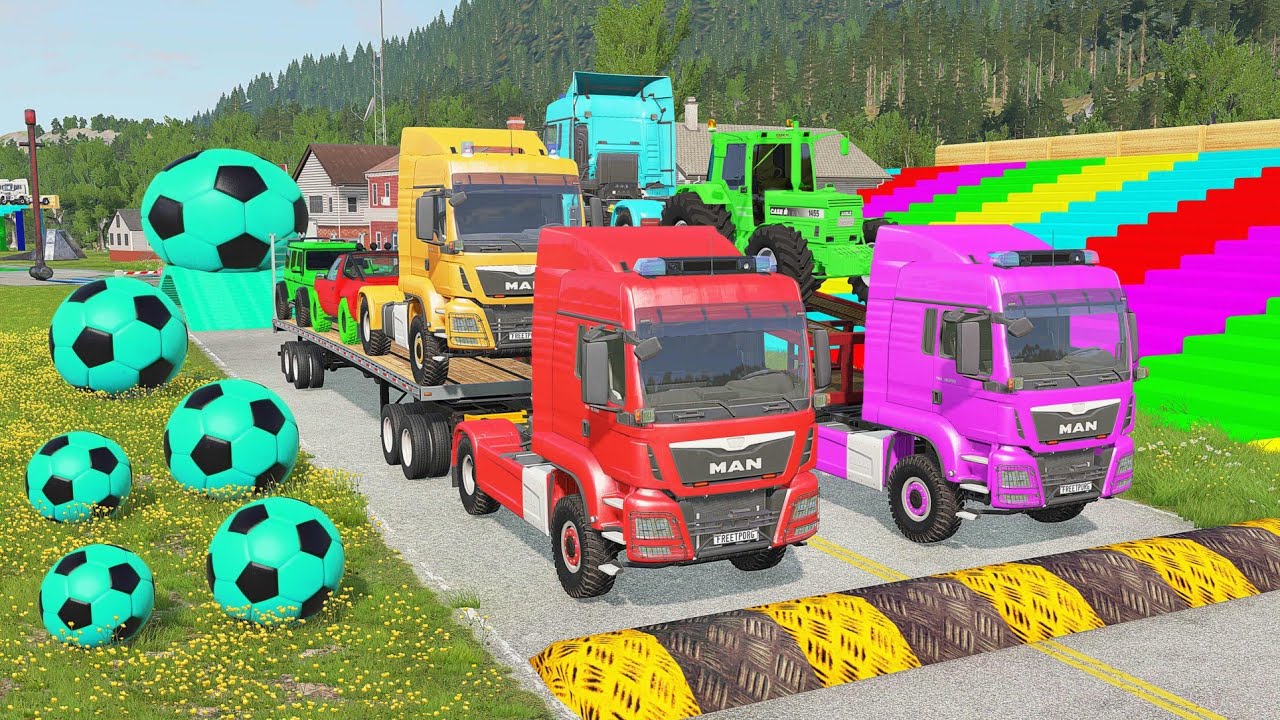 Flatbed Truck Mcqueen | Transportation with Truck - Pothole vs Car # - BeamNG.Drive