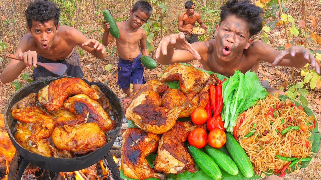 chickeng ting Coocking wit hit Papaya eating In jugle- cock Eat for diner #000157