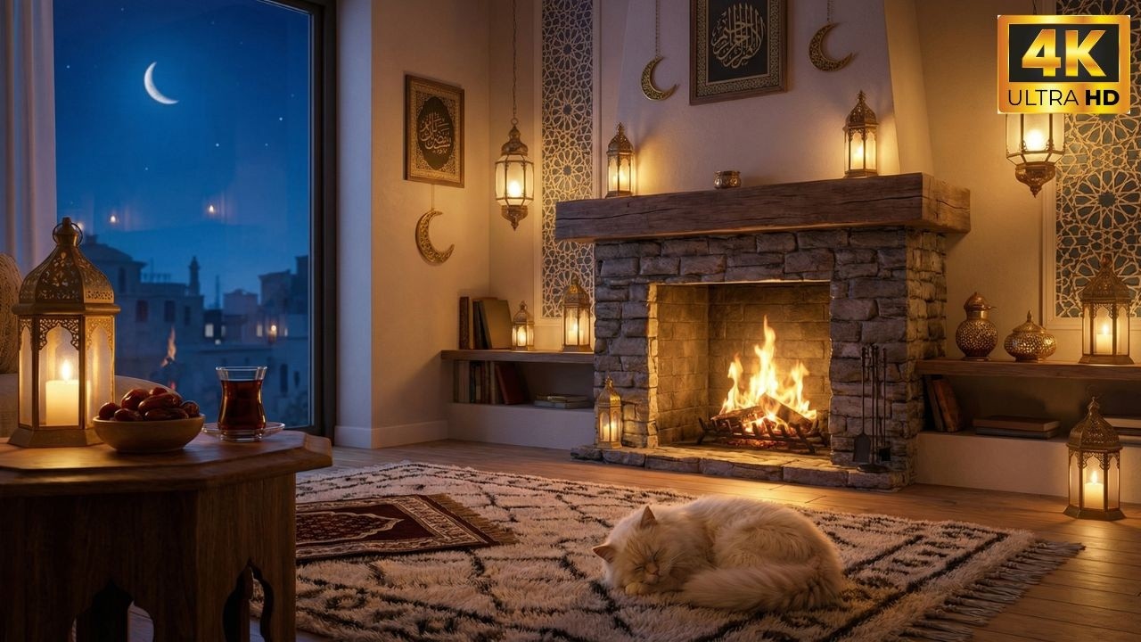Cozy Fireplace & Cat 🐱🔥 Soft Piano Jazz Night