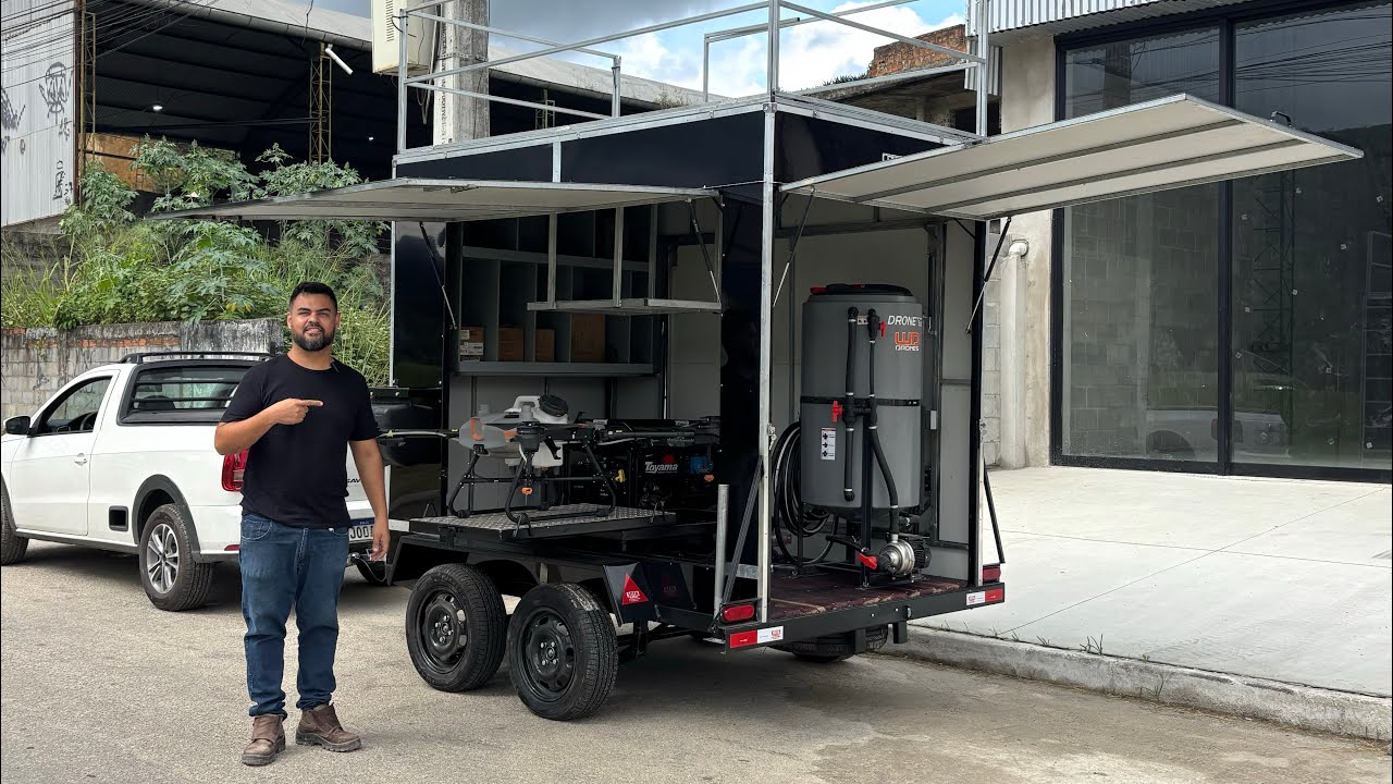 Carretinha reboque baú para drone agrícola DJI Agrass T25 até T50