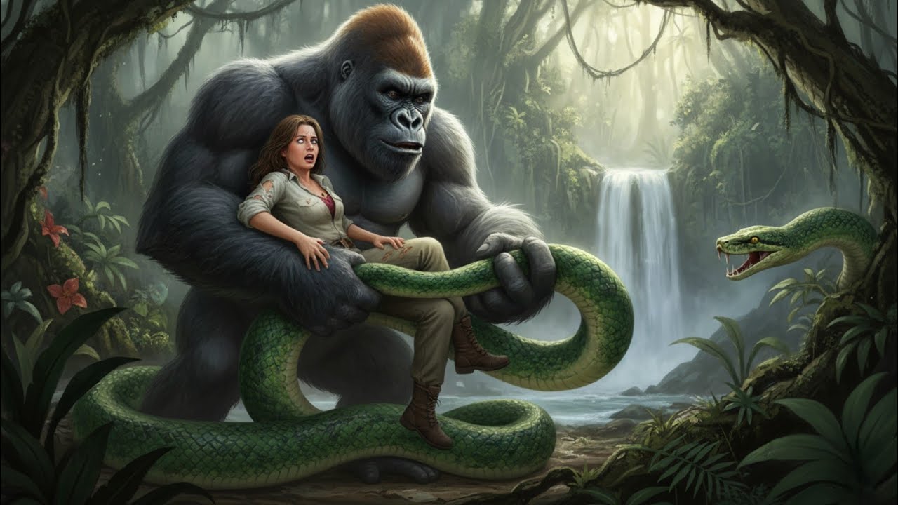 😱 King Kong Rescues Woman from  Python #LifeAMillionYearsAgo #EarlyHumanJourney 