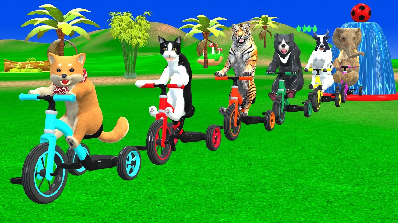 Long Slide Game with Dinosaur Lion Cow Hippopotamus Gorilla 3d Animal Game Funny 3d Animals