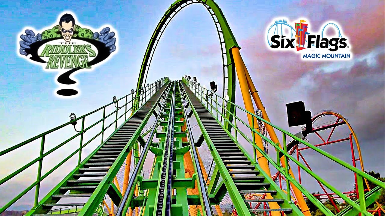 Sept 2025  The Riddler's Revenge Roller Coaster On Ride Front Seat POV Six Flags Magic Mountain