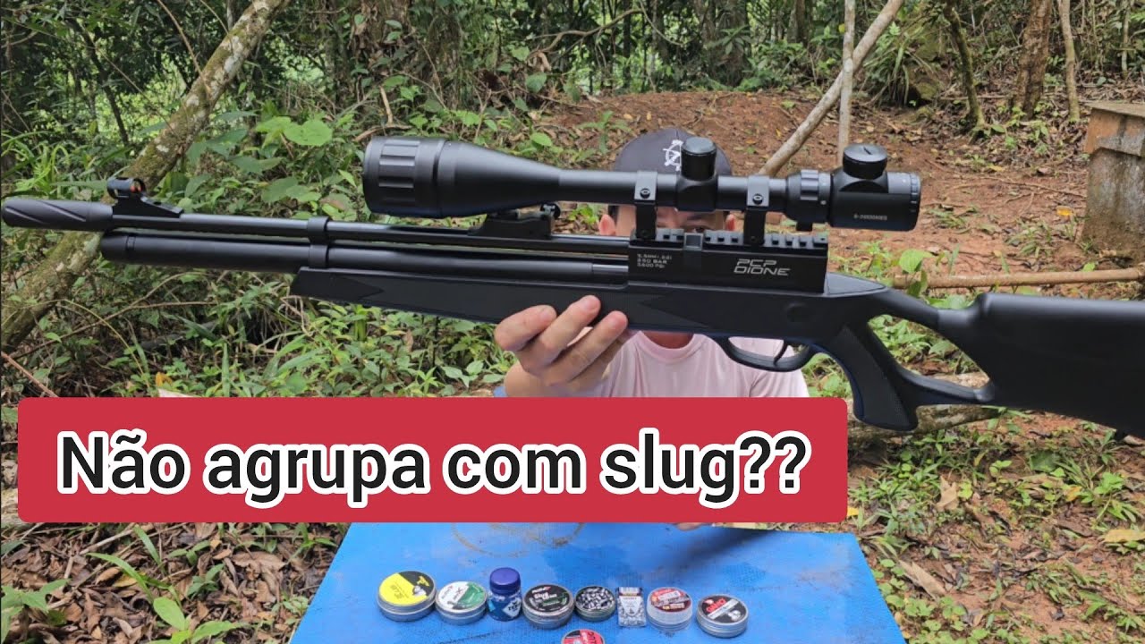 Carabina pcp rossi dione 5.5, agrupamento com slug a 20 metros!