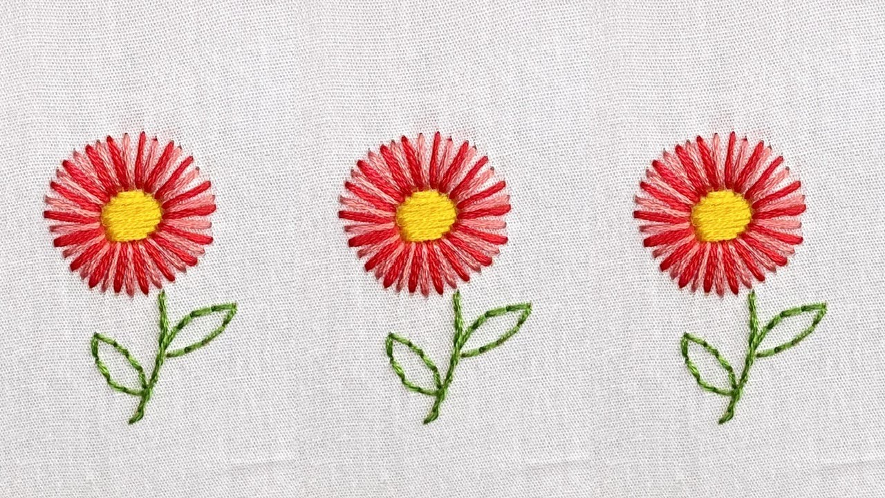 #2 - Round Straight Stitch Flower | Easy flower embroidery for beginners #handembroideryforbeginners