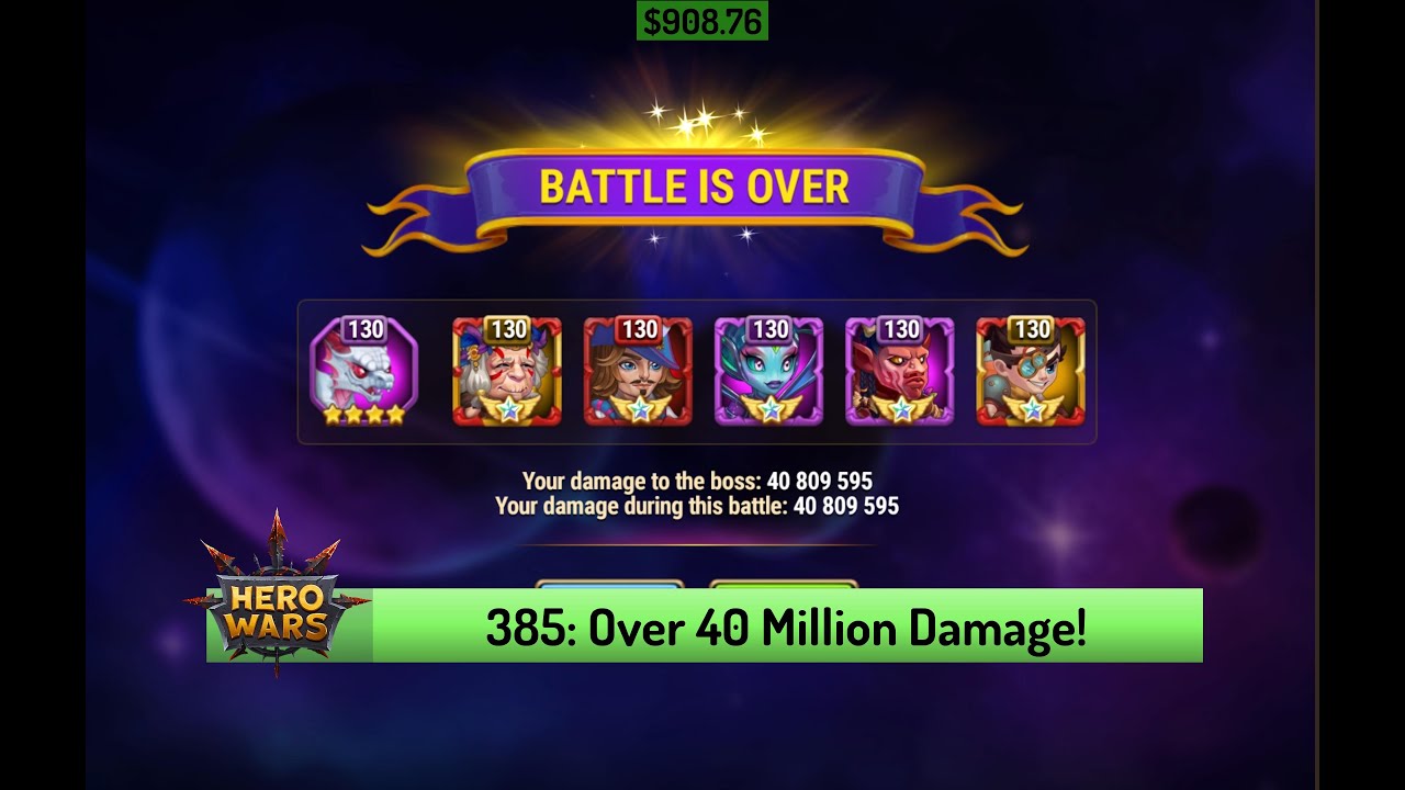 Let's Play Hero wars 385: A New Damage Record Against Level 140 Osh!