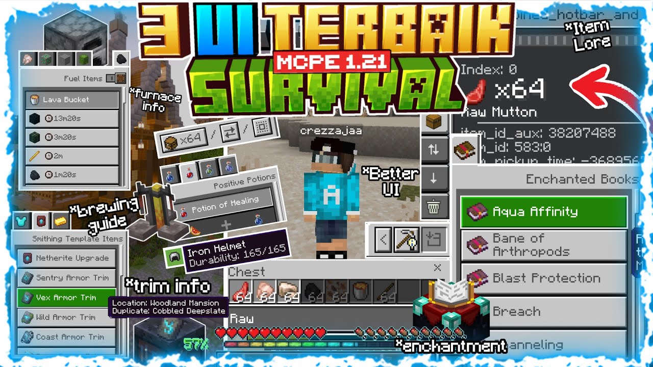 BEST‼️ 3 UI PACK TERBAIK YANG COCOK UNTUK SURVIVAL! (BEDROCK / MCPE) Support 1.21+