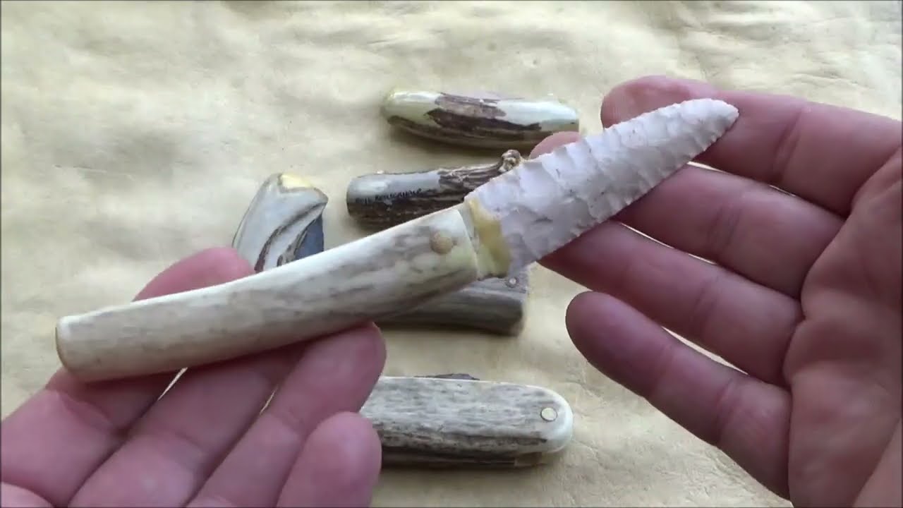 My Folding Flint Blade, Antler Handle Pocket Knives I've Made