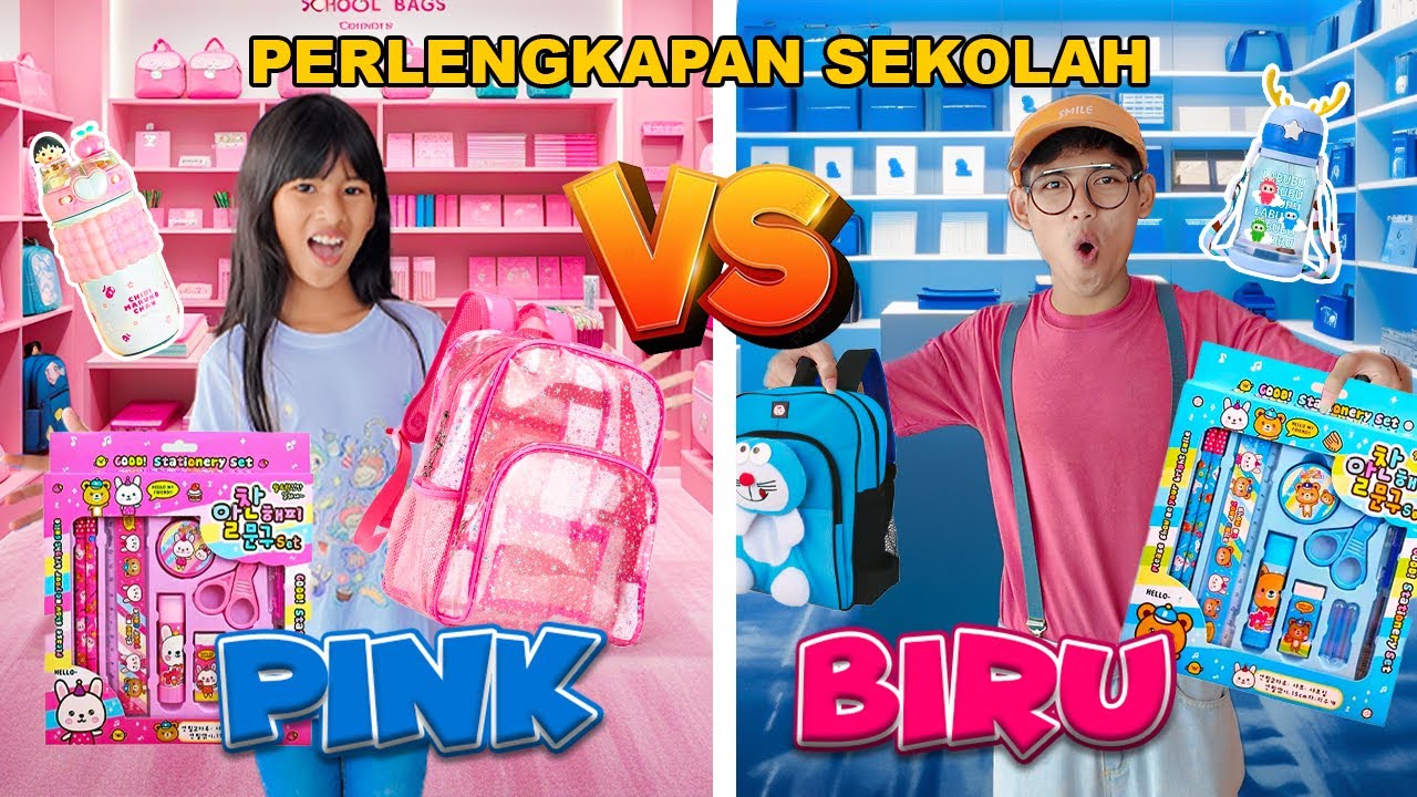 CHALLENGE DISTA ALAT SEKOLAH SERBA PINK VS UCUP SERBA BIRU!! SIAPA PALING BANYAK BELI YA #viralvideo