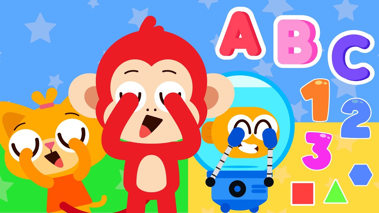 Toddler & Preschool Learning with Monkey 🐵 Shapes, ABCs, Colors & Numbers & Songs 🌈 Monkey Junior