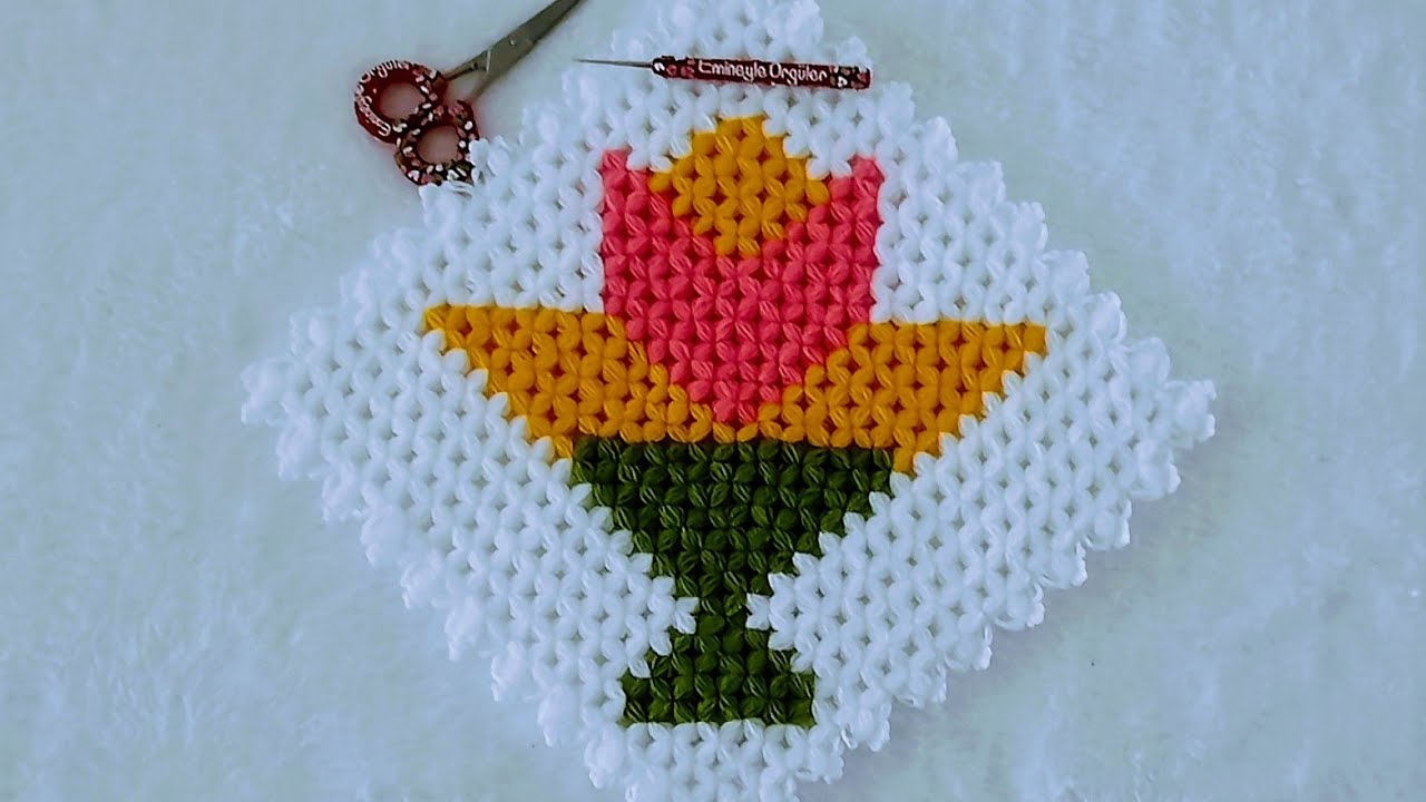 2023💜A wonderful tulip pattern🌷kare lale lif modeli 🧿 #knitting #tasarım #crochet #elemeği