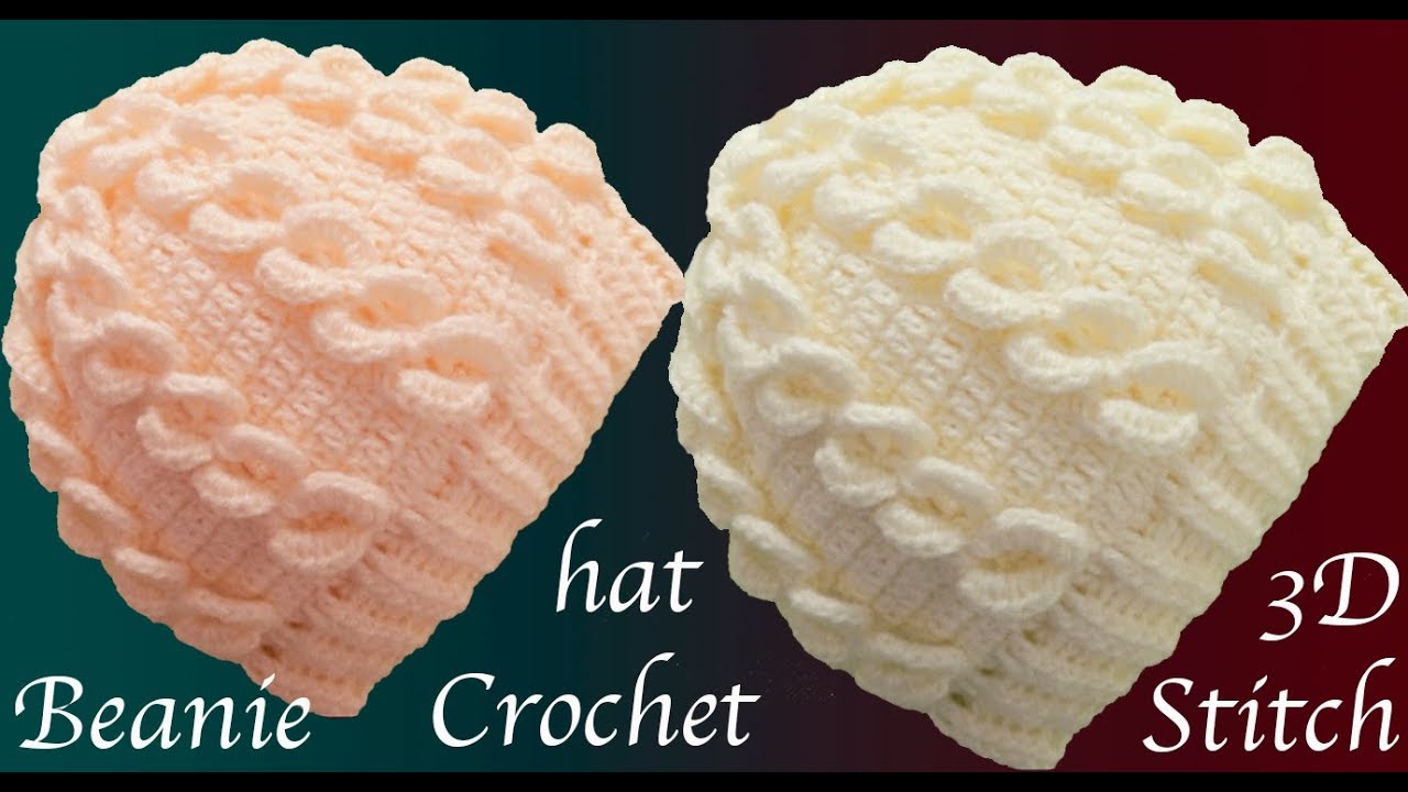 Gorro  Tejido a crochet en punto argollas gruesas verticales en 3D  tallermanualperu
