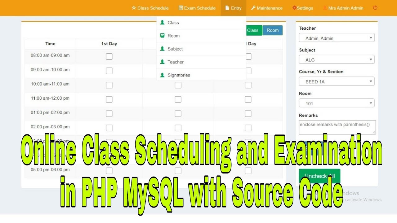 Online Class Scheduling and Examination in PHP MySQL with Source Code | Free Download |