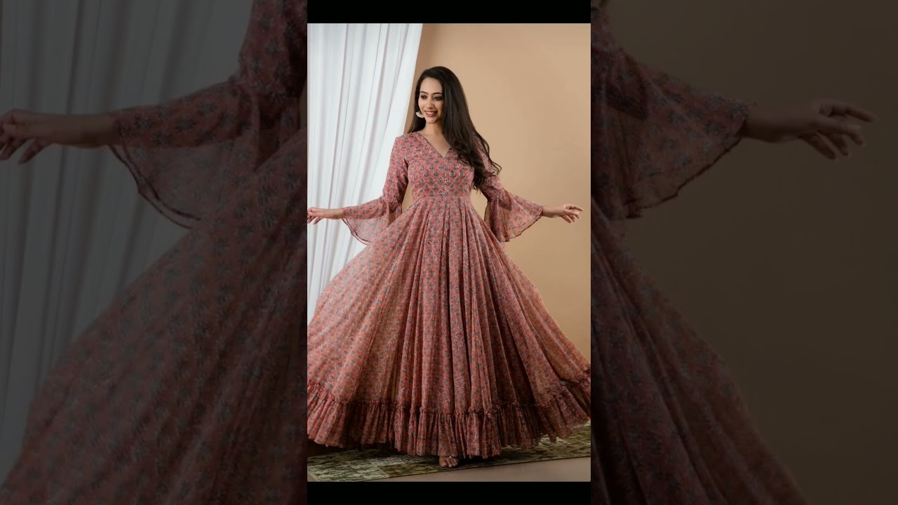 Printed Chiffon Full Length frock Designs 