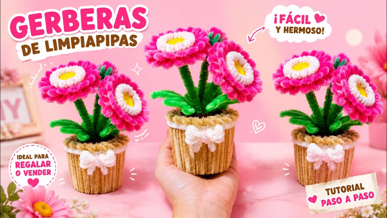 Герберы в горшках для чистки трубок 🌼💖 • Пошаговое руководство