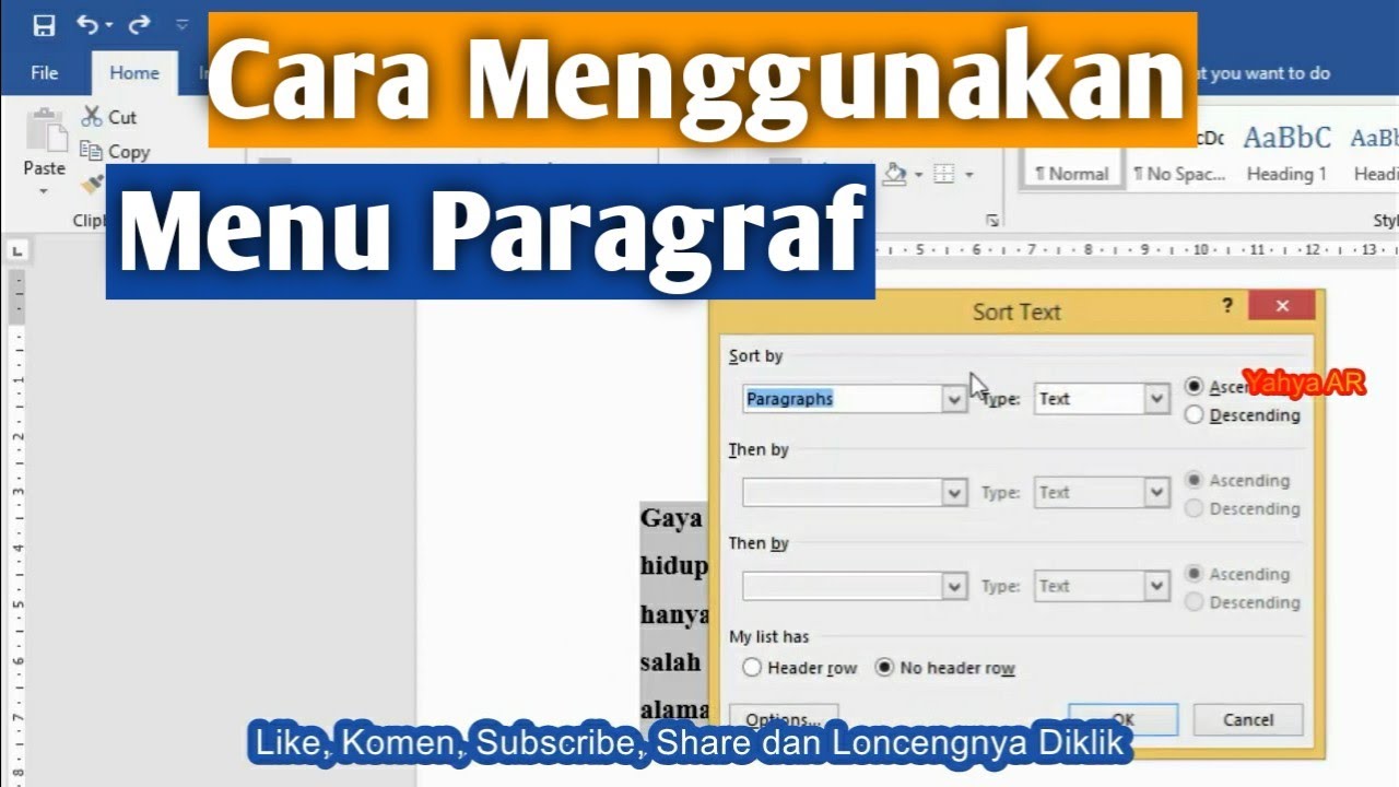 Belajar Microsofft Word 2016, Menu Paragraf