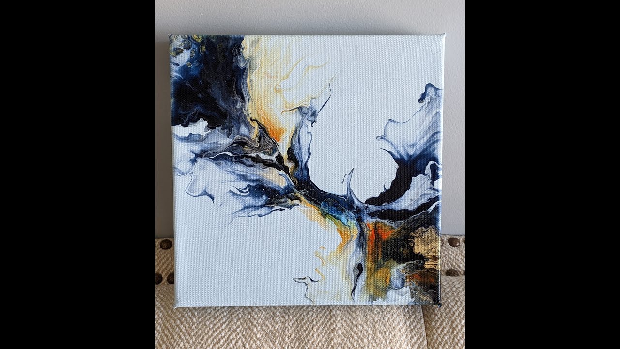 A Dutch pour, Windsor Blue, Gold, Copper and a touch of Sapphire on a light Blue Background.