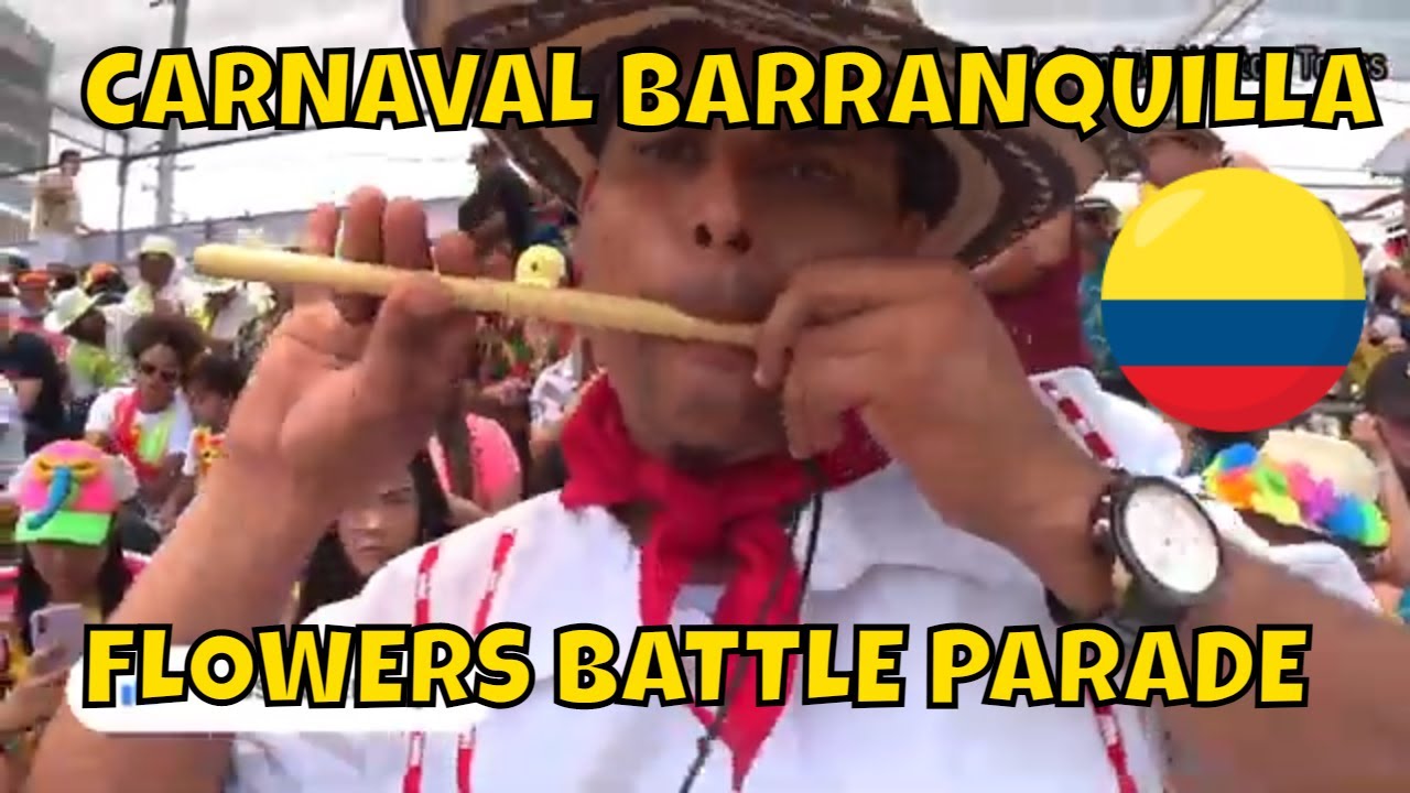 BARRANQUILLA., COLOMBIA,   CARNAVAL DE BARRANQUILLA , FLOWERS BATTLE PARADE, CUMBIA DANCE ENSEMBLES.