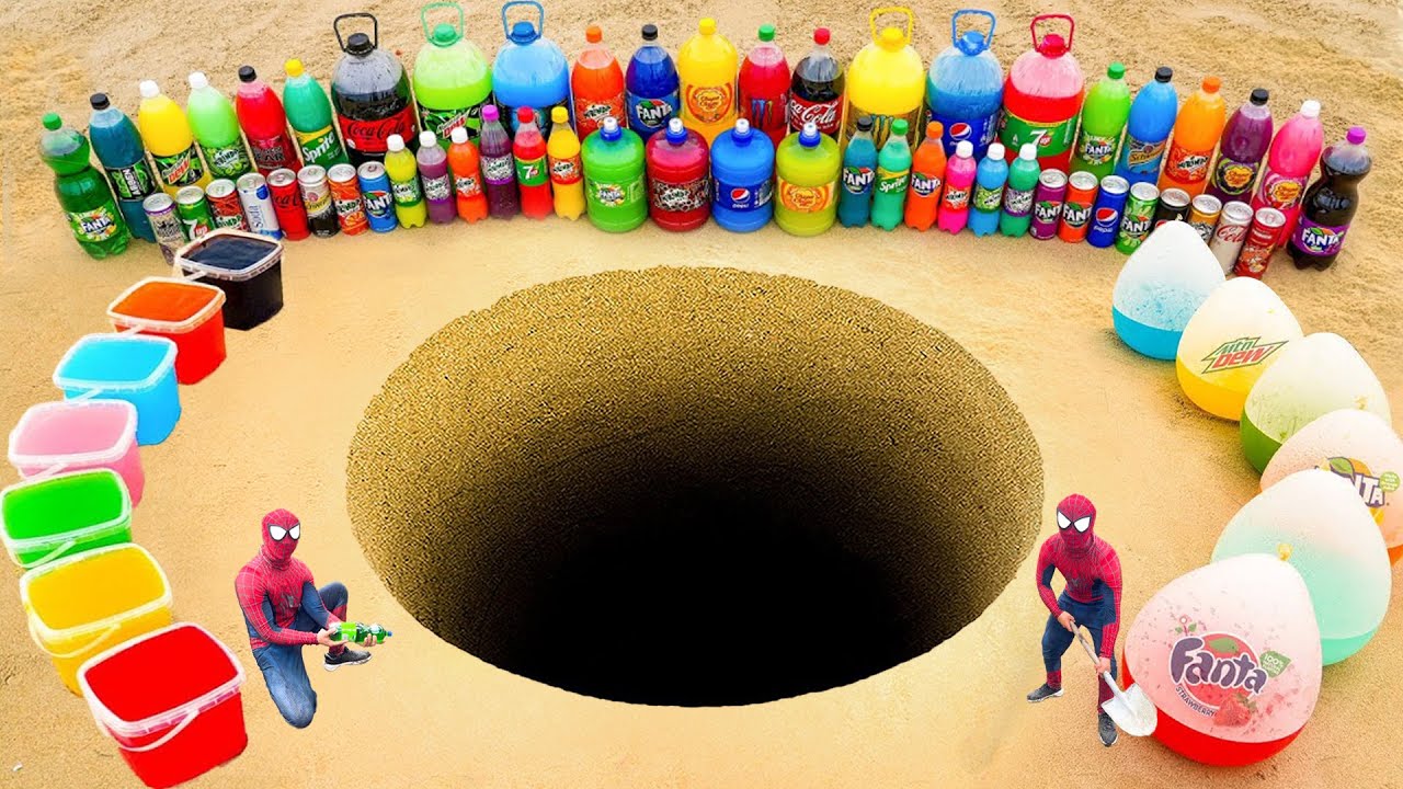 Big Toothpaste Eruption from Giant Coca Cola, Mtn Dew, Pepsi, Fanta and Mentos in Underground