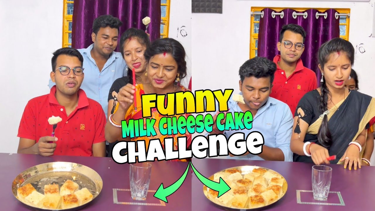 Milk Cheese Cake Pencil Drop Funny Challenge with Family