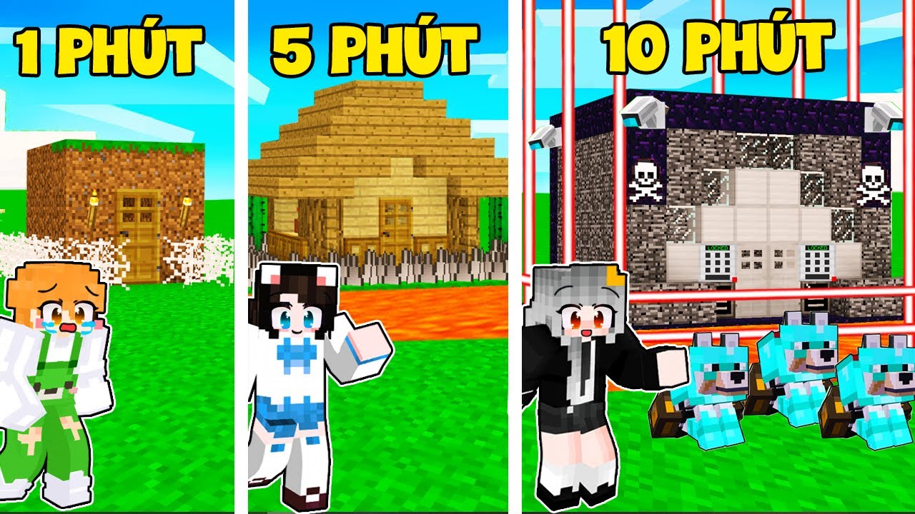 Sammy Thử Thách 24h XÂY NHÀ AN TOÀN 1 Phút 5 Phút Và 10 Phút Trong Minecraft