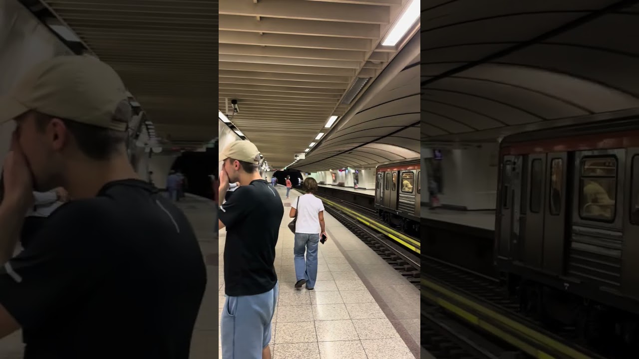 Omonia Metro station platform subway train (M2 line) - Athens, Greece