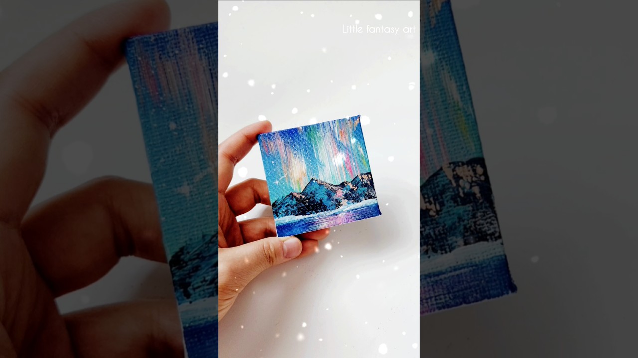 Easy Aurora Painting💙💚🩷 #minicanvas #cuteart #tinyart #paletteknife #acryliconcanvas #shorts
