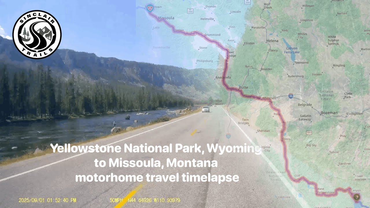 Yellowstone National Park, Wyoming to Missoula, Montana motorhome travel timelapse