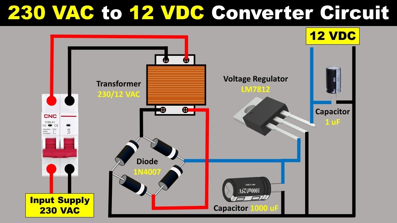 AC to DC Converter Circuit Diagram with voltage regulator for 12v Battery Charger@TheElectricalGuy