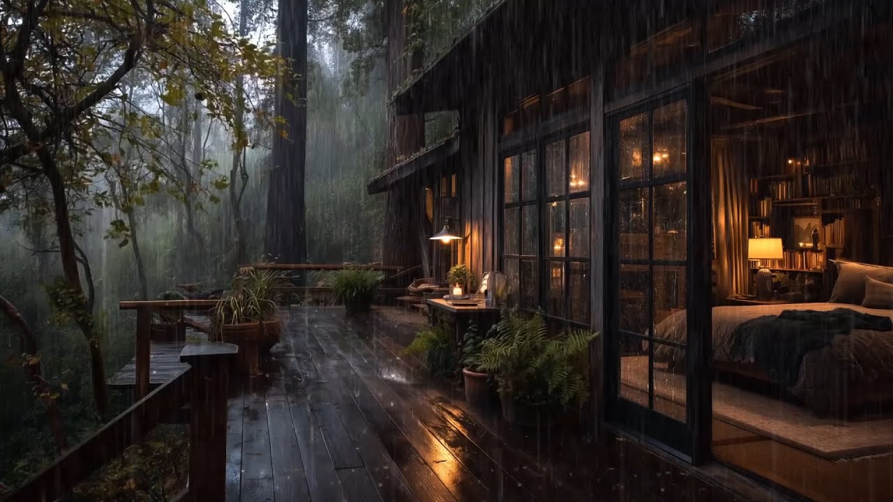 Rainy Day in a Cozy Forest Cabin | Pure Nature Sounds for Stress Relief