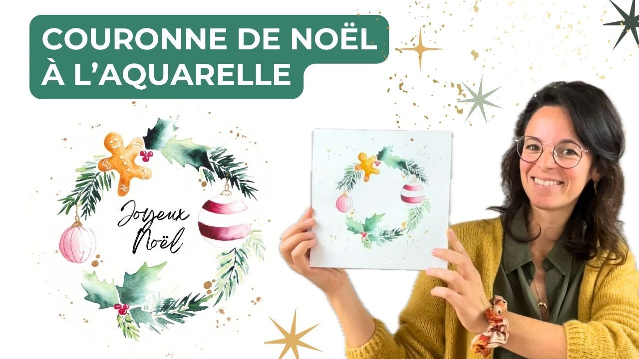 Tuto aquarelle débutant : couronne de Noël