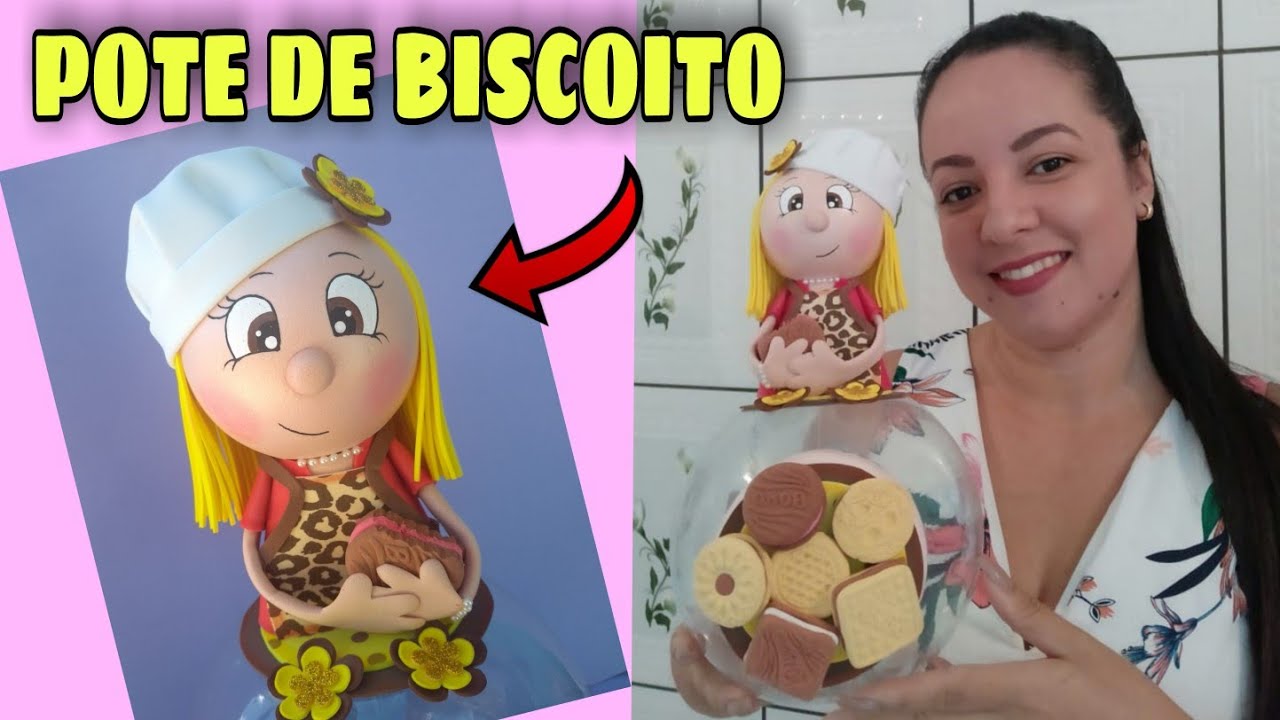 Como fazer pote de biscoito decorado com Eva | fofucha cozinheira e biscoitos de massinha de eva