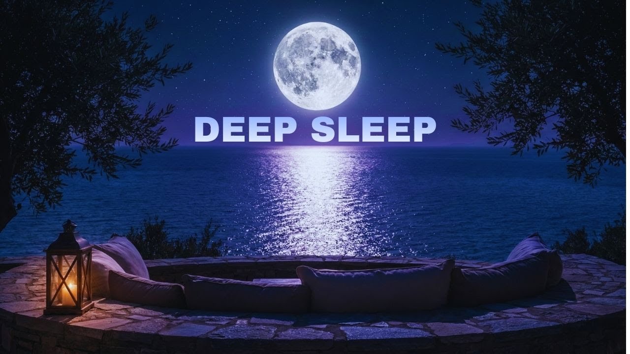 Deep Sleep on the Aegean Coast 🌙 Full Moon, Ocean Waves & Crickets Insomnia Relief