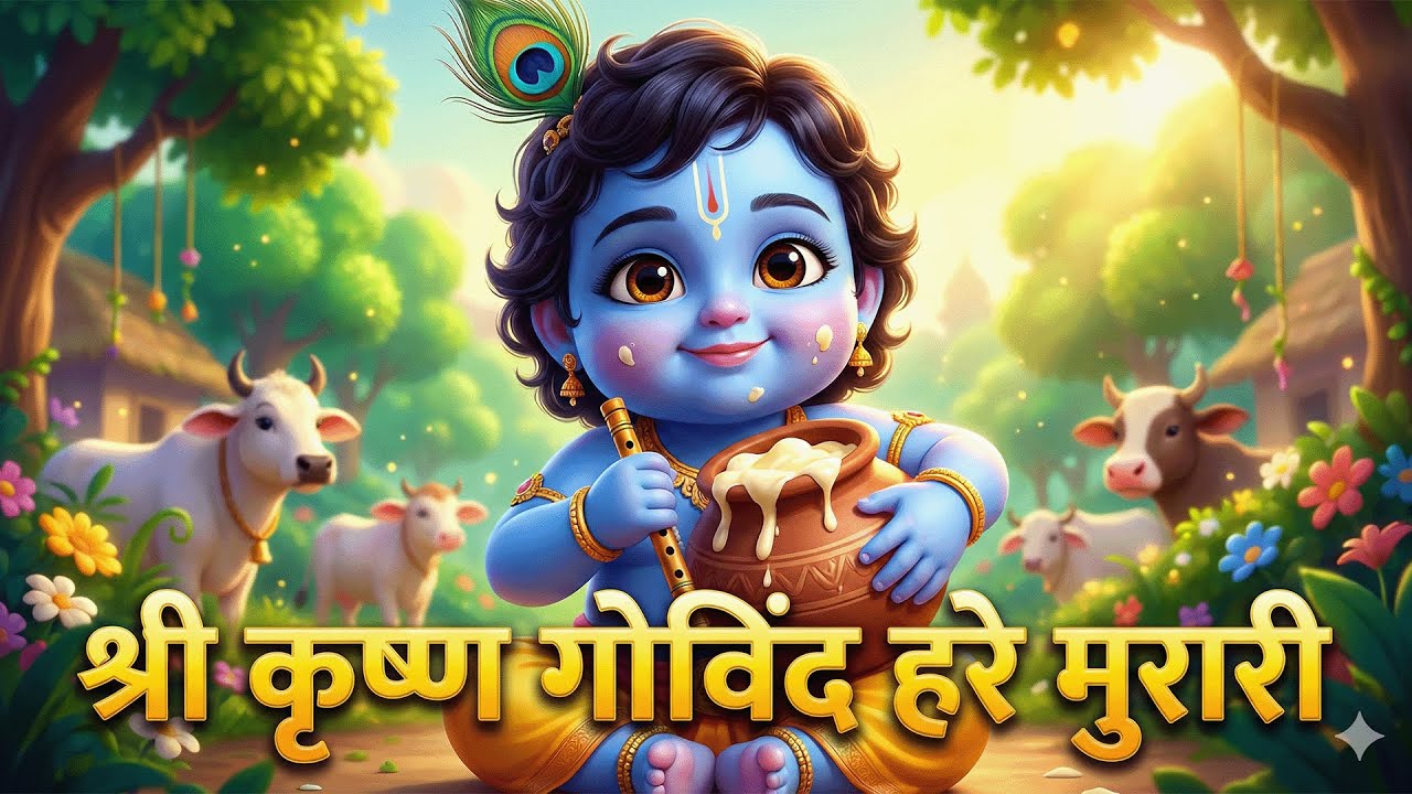Shri Krishna Govind Hare Murari 🦚 | Baby Sleep Music | Peaceful Krishna Bhajan for Kids