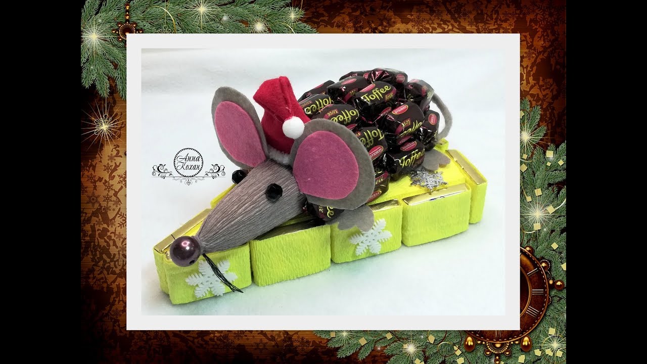 DIY🐭МЫШОНОК ИЗ КОНФЕТ на сыре из шоколада🐭Символ 2020 года своими руками🐭Подарок на Новый год🐭Mouse