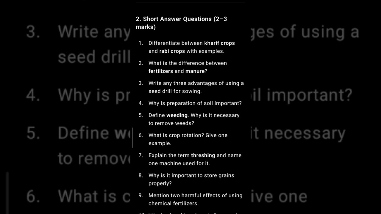 class 8 important question of chapter crop production and Management ☺☺