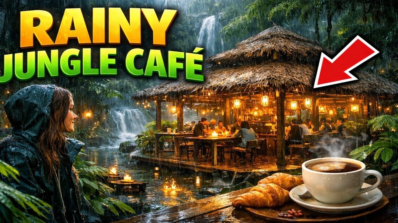 Rainy Night Café Deep in the Jungle 🌿☕ | Instant Sleep Ambience | Cozy Rain Sounds