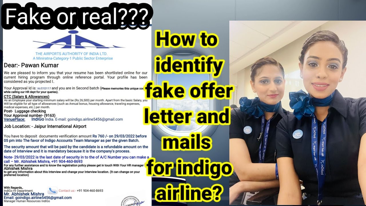 How to identify  fake job offer letter, invitation mail for indigo airline?|Identify genuine offer