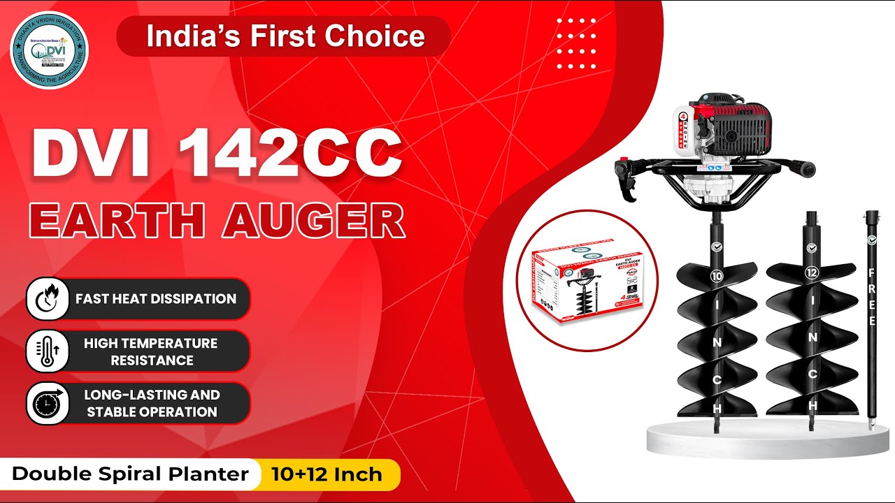 DVI 142CC High Power 4 Stroke Petrol Engine Earth Auger Machine with 10 + 12 Inch Double Spiral Bit