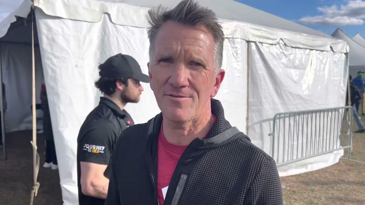 Terrence Mahon talks after coaching three women on to Team USA at 2023 USATF XC Champs