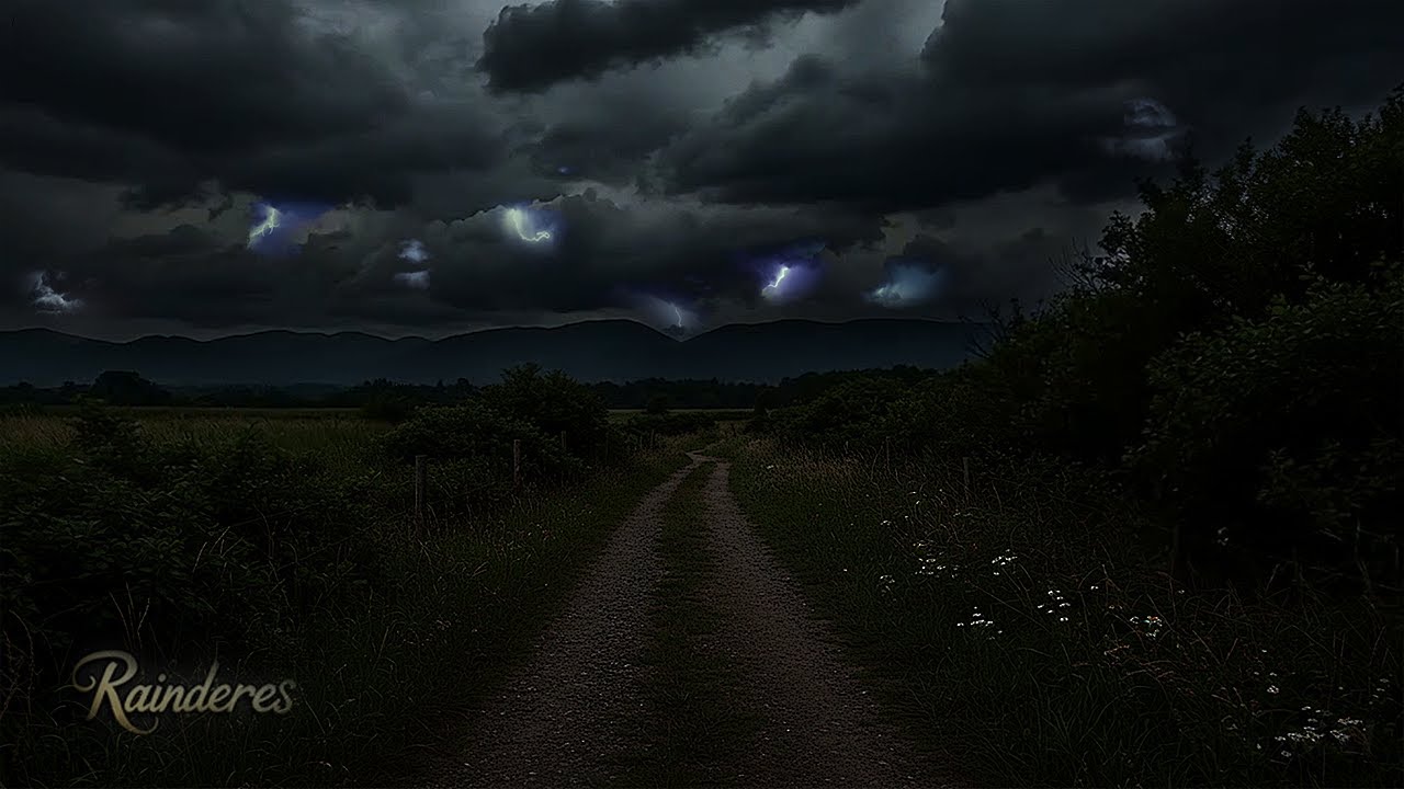 Stormy Night on a Country Road | Dark Clouds, Thunder & Lightning Ambience