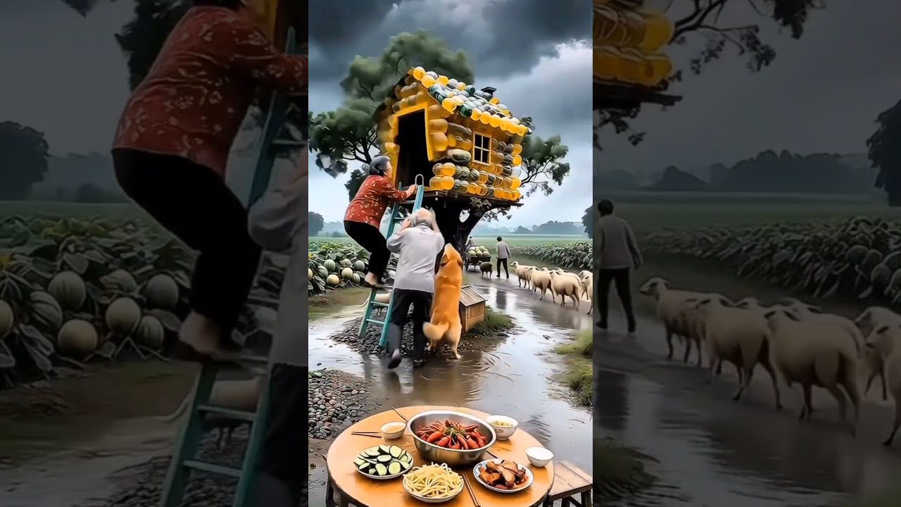 Village Life Storm | Old Couple Hide in Tree Hut but Wind Breaks It | Emotional Village Story 🌬️🍂