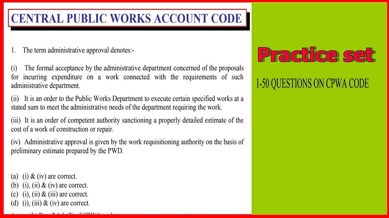 CENTRAL PUBLIC WORKS ACCOUNT CODE || MCQ ON CPWD ||