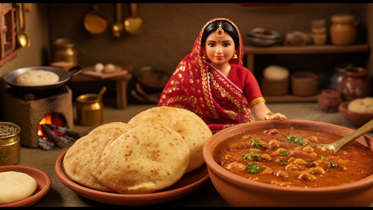 Miniature Doll Chhole Bhature Cooking ASMR | Indian Village Tiny Kitchen Story