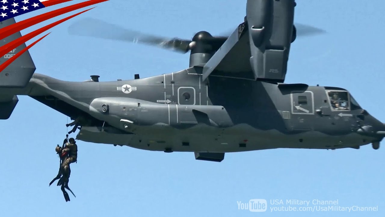 オスプレイのホバリングとホイスト救助(吊り上げ)訓練 - CV-22 Osprey Hovering & Water Hoist Rescue Training