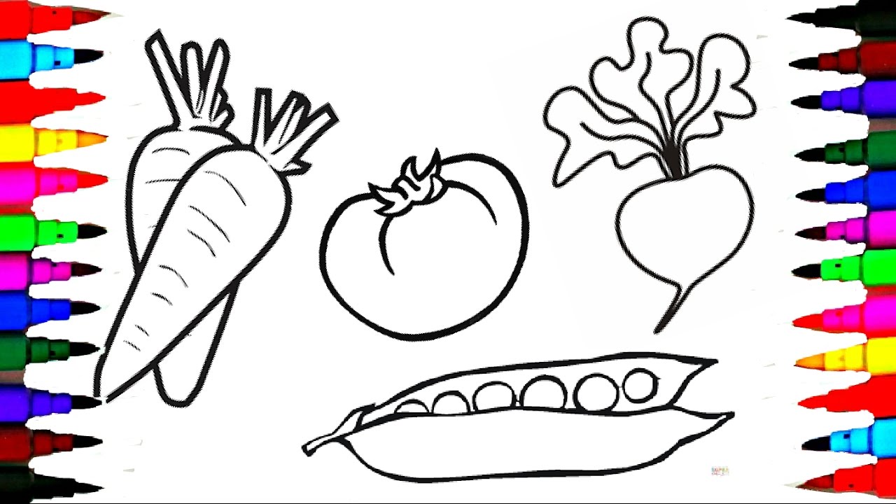 Draw and Coloring Pages Fruits and Vegetables for Kids to Learn l Colouring with Brilliant Marker