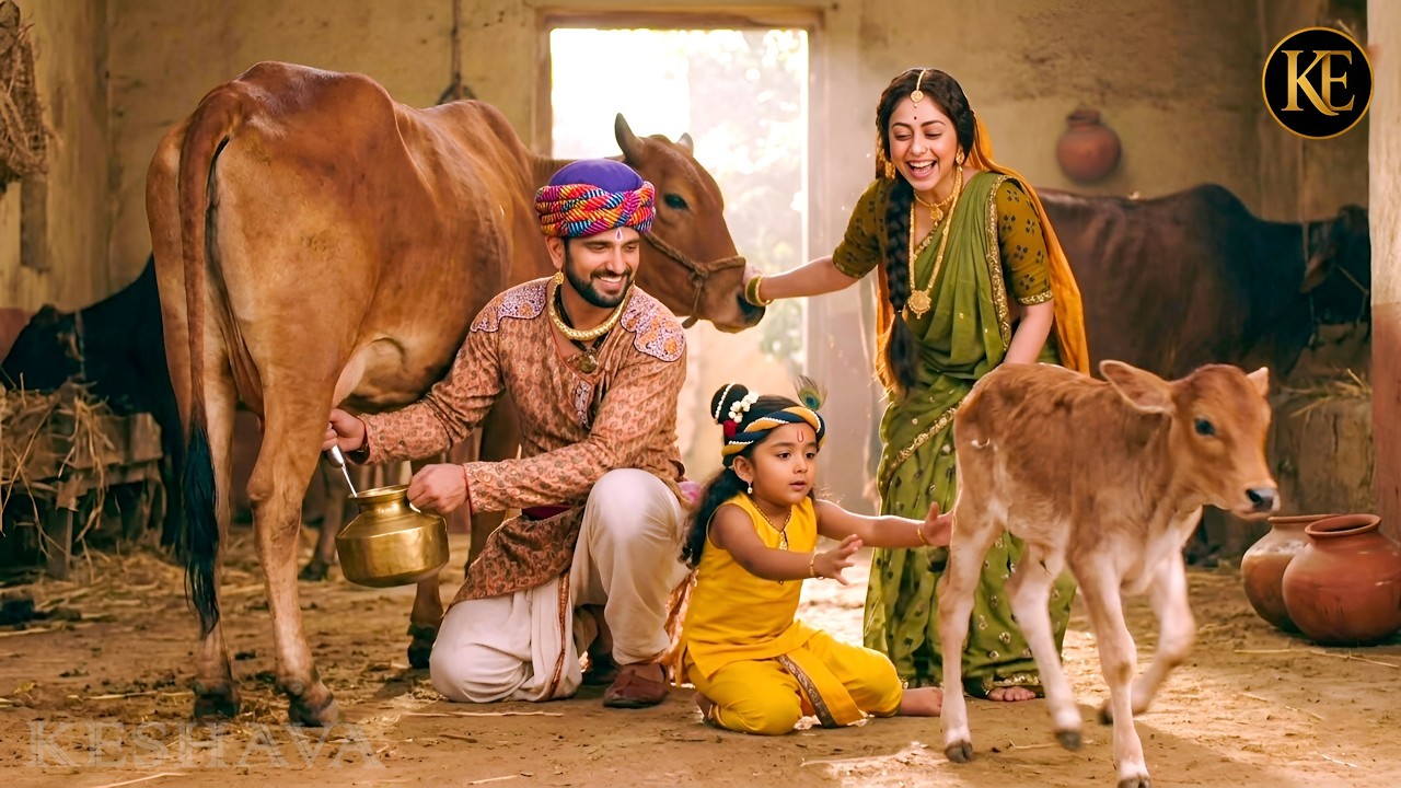 गौ माता का दूध निकालते समय कान्हा का मासूम खेल बच्चा पकड़ते हुए गिर पड़े! || YMKN || बाल कान्हा