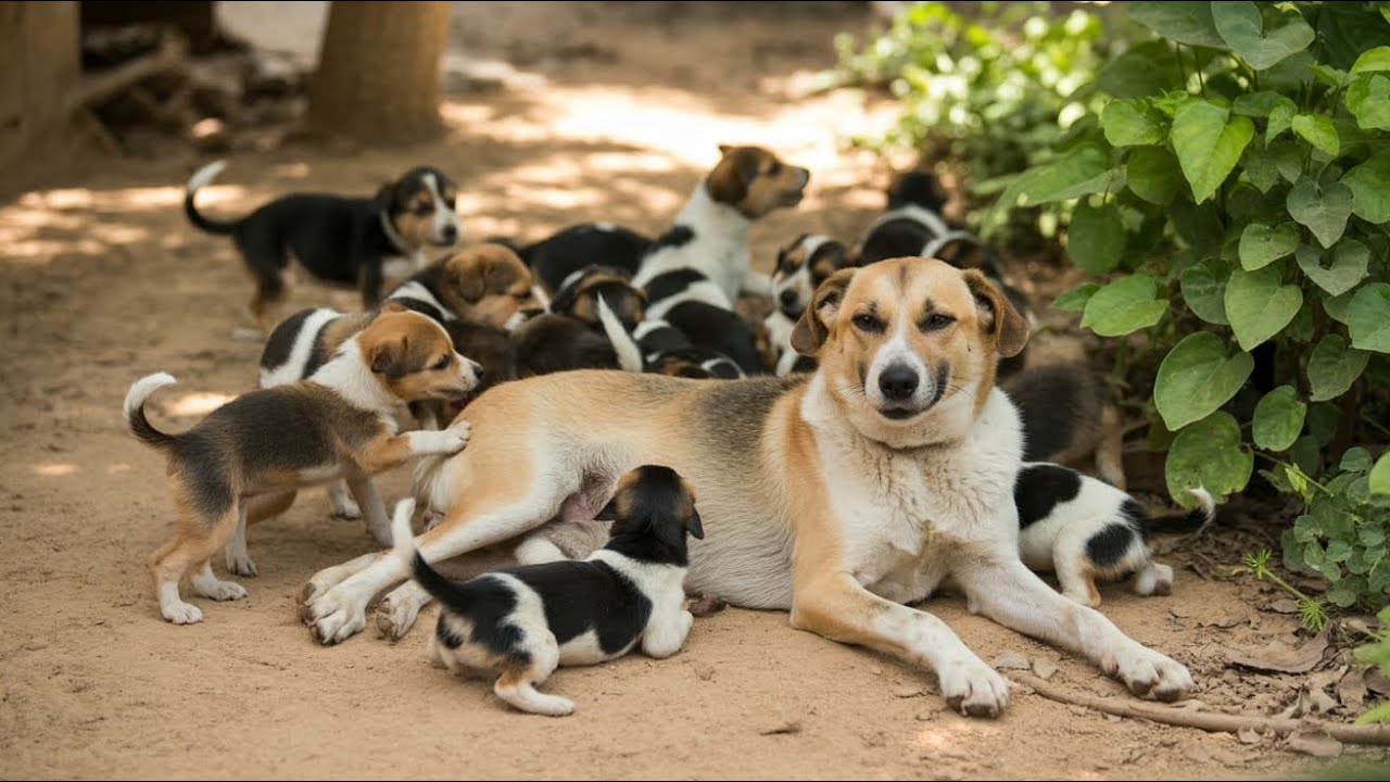Mom Dog Takes Her Newborn Puppies on Their First Walk 🐶❤️