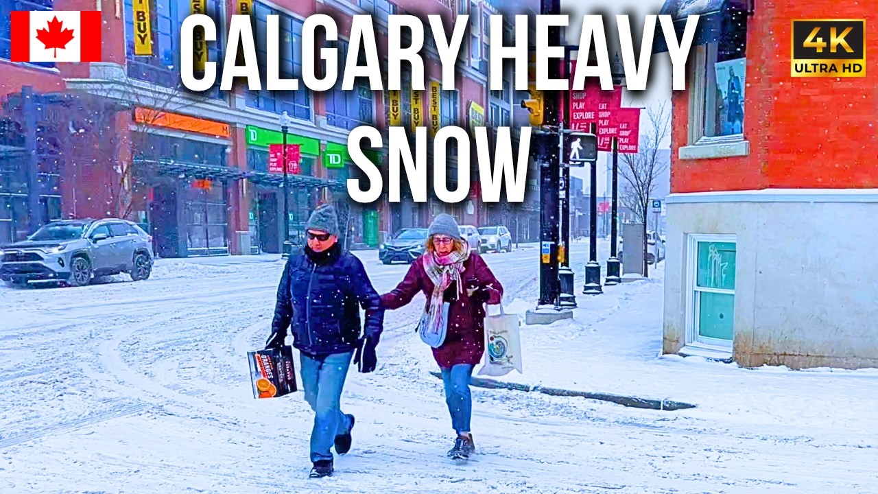 Calgary in a Snowstorm ❄️🇨🇦 | Walking Through Heavy Downtown Snow | 4K UHD