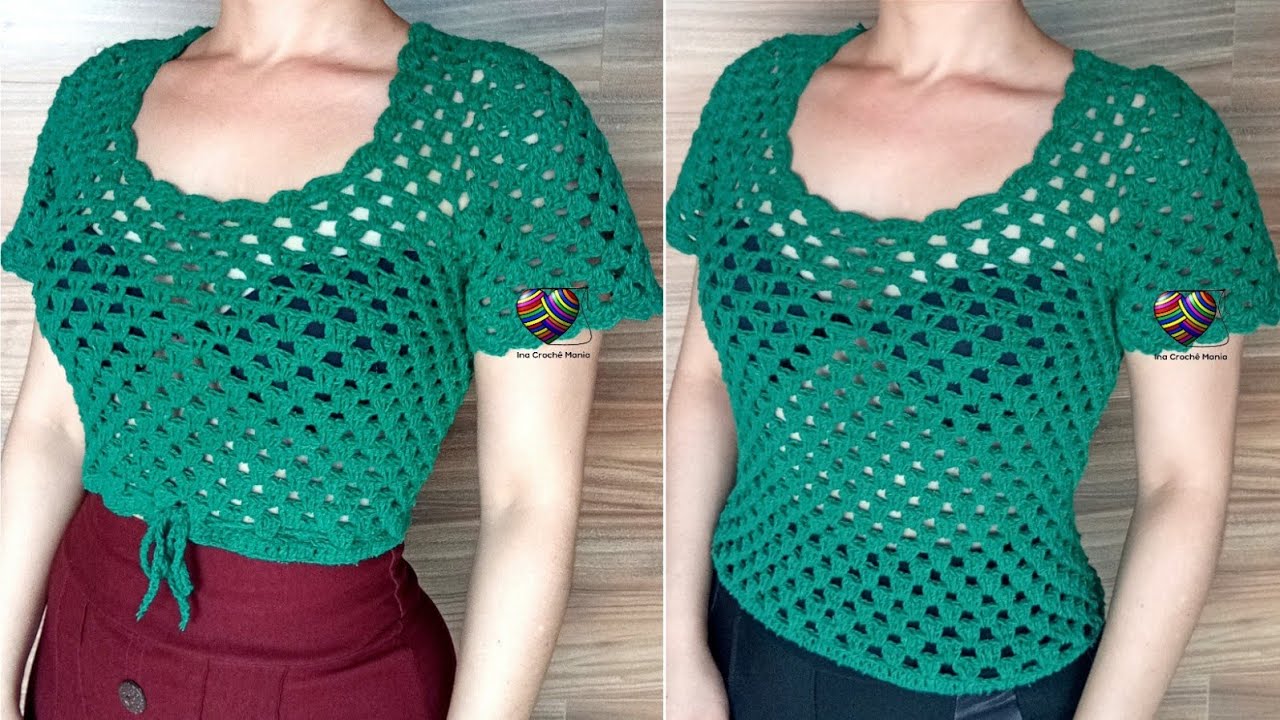 Blusa de crochê com mangas fácil PP,P,M,G e GG